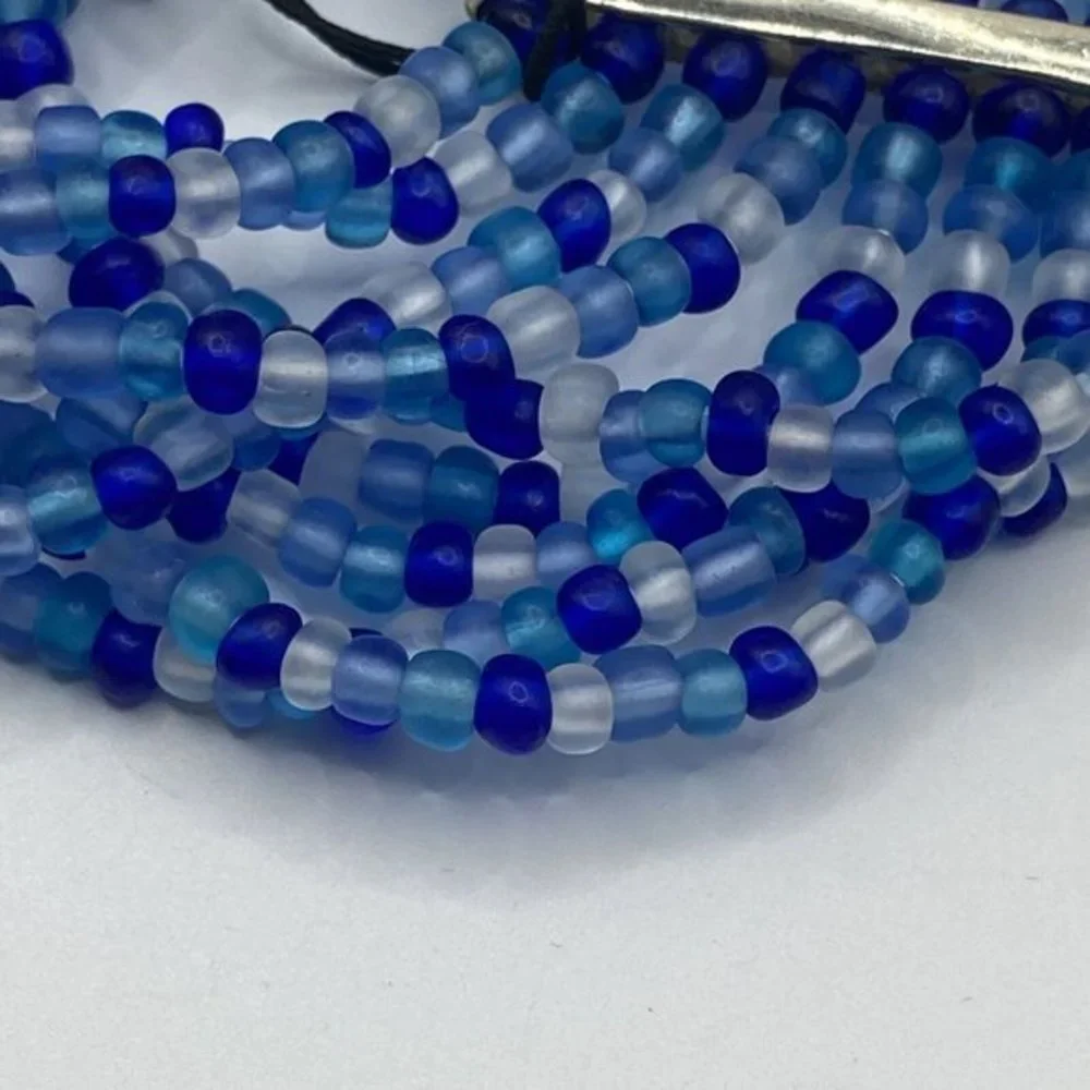 Lena Bernard Free People Multi Strand Blue Bead Stretch Silver Tone Bracelet NWT